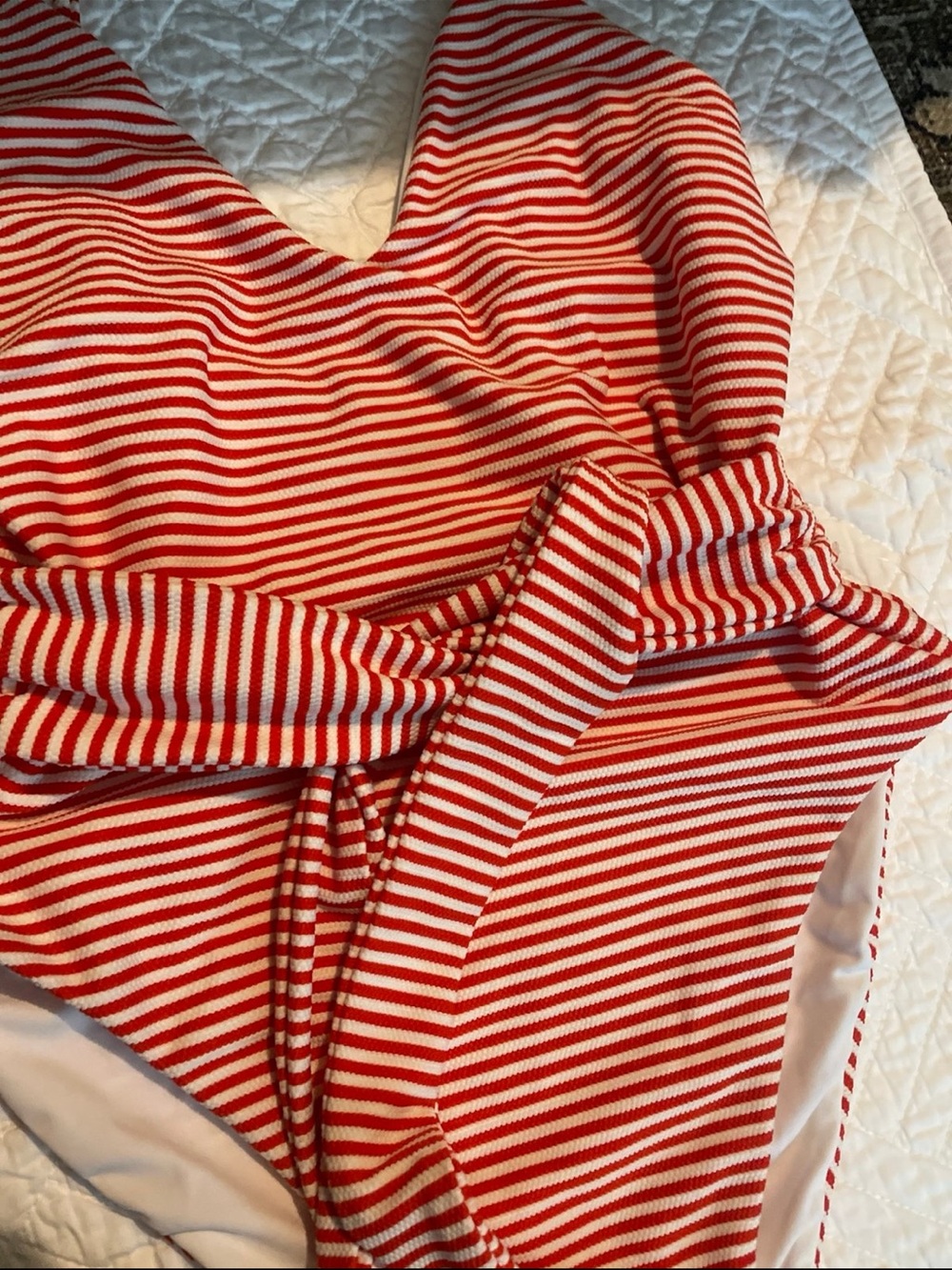 Red and White Striped One-Piece Swimsuit with Waist Tie Mara Hoffman - Picture 3 of 6